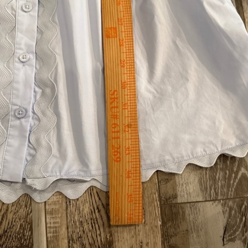 Sundays Full Button Front Mini Dress XS Ruffle Neck Sky Blue Belt Cottagecore - Picture 11 of 11